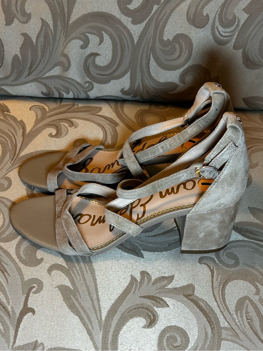 Sam Edelman Womens 7 Stacie Strappy Block Heel Sandals Tan Oatmeal Buckle Heels
